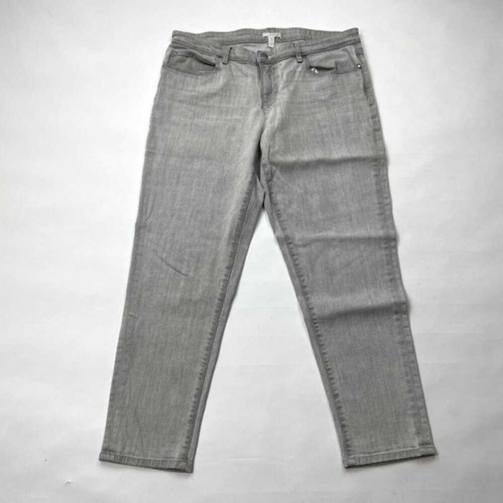Eileen Fisher Stretch Organic Cotton Denim Jeans Women 14 Pockets Tapered Gray
